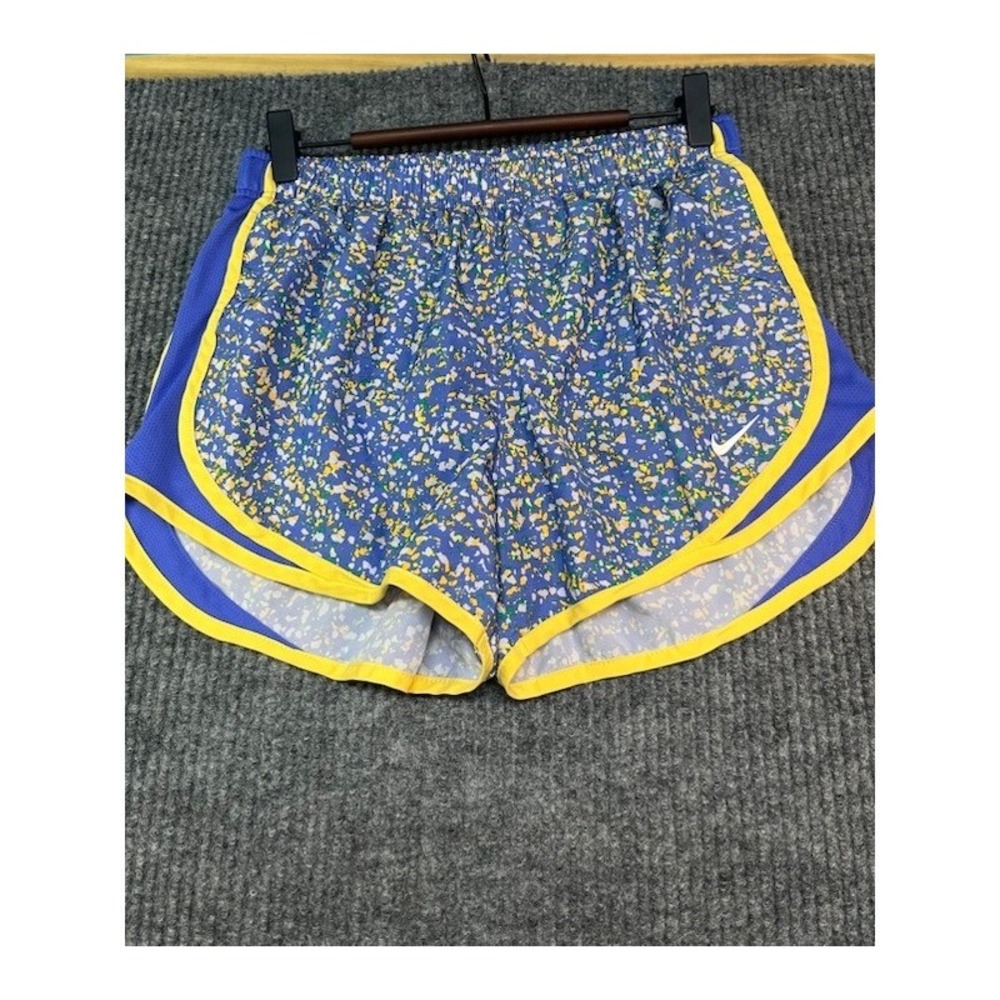 Nike Tempo Running Shorts Womens Blue Yellow Splatter Print Mesh Athletic Small